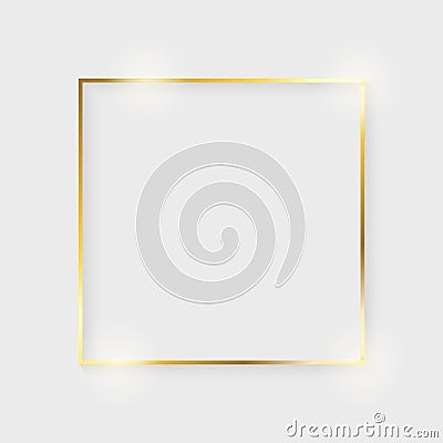 Golden luxury shiny glowing vintage frame with shadows. Isolated on white background gold border decoration â€“ vector Stock Photo